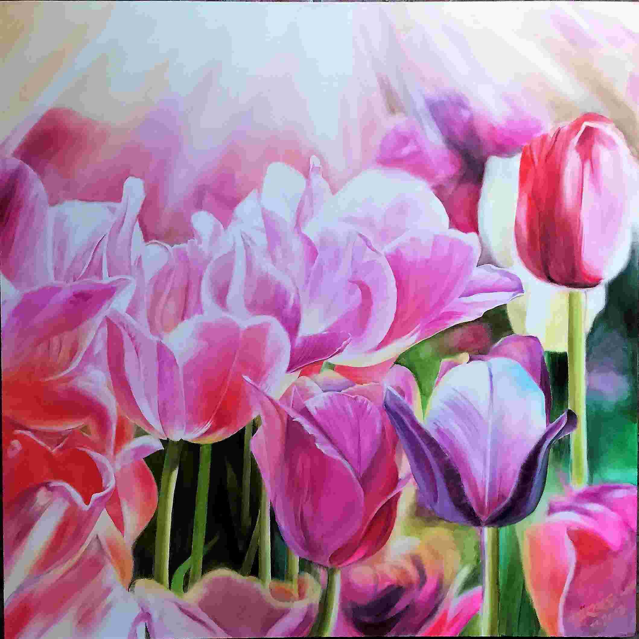 Ausstellung Leben im Licht von Jürgen Türksch: Gemälde Pinke Tulpen im Sonnenlicht