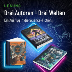 Eine Ankündigung, das drei Autoren aus ihren Science-Fiction-Büchern lesen.
