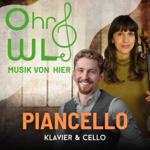 Eine Ankündigung dass das Duo Piancello, Klavier & Cello, im Rahmen der Musikreihe "OhrWL–Musik von hier" ein Konzert im Kloster Wiedenbrück gibt.