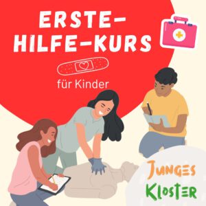 Eine Ankündigung, dass am 06. August 2025 ein Erste Hilfe Kurs für Kidner stattfindet.