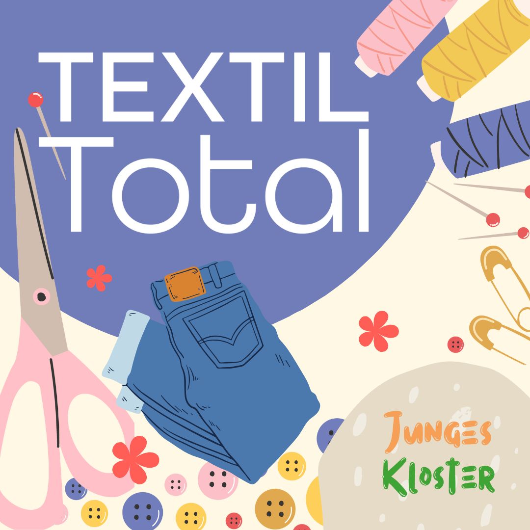 Eine Ankündigung, dass am 06.09.2025 bei TextilTotal mit alten Jeans Hosen genäht wird.