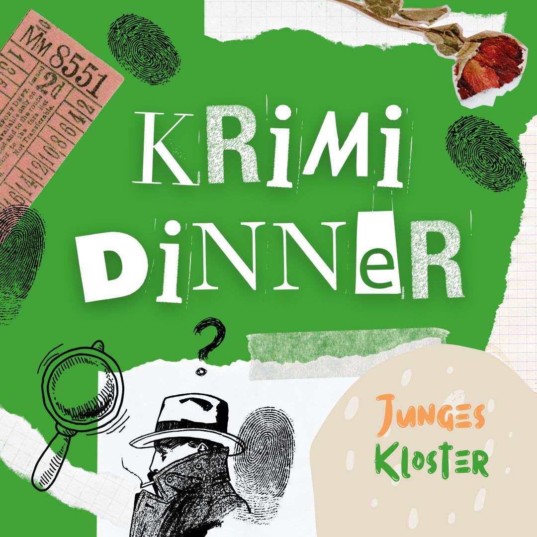 Es wird angekündigt, dass das Junge Kloster KrimiDinner veranstaltet.