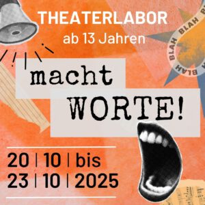 Eine Ankündgung, dass vom 20. bis 23.10.2025 ein Theaterlabor im Kloster Wiedenbrück stattfindet.