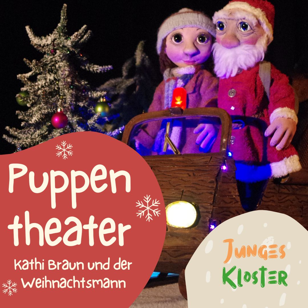 Eine Ankündigung, dass am 20.12.2025 ein Weihnachts-Puppentheater im Kloster Wiedenbrück stattfindet.