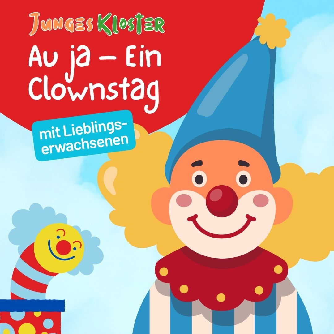 Eine Ankündigung, dass im Kloster Wiedenrbück ein Clowns-Workshop ab 7 Jahren stattfindet.