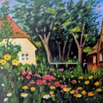 Ölbild von Franz Král - Haus mit Blumengarten