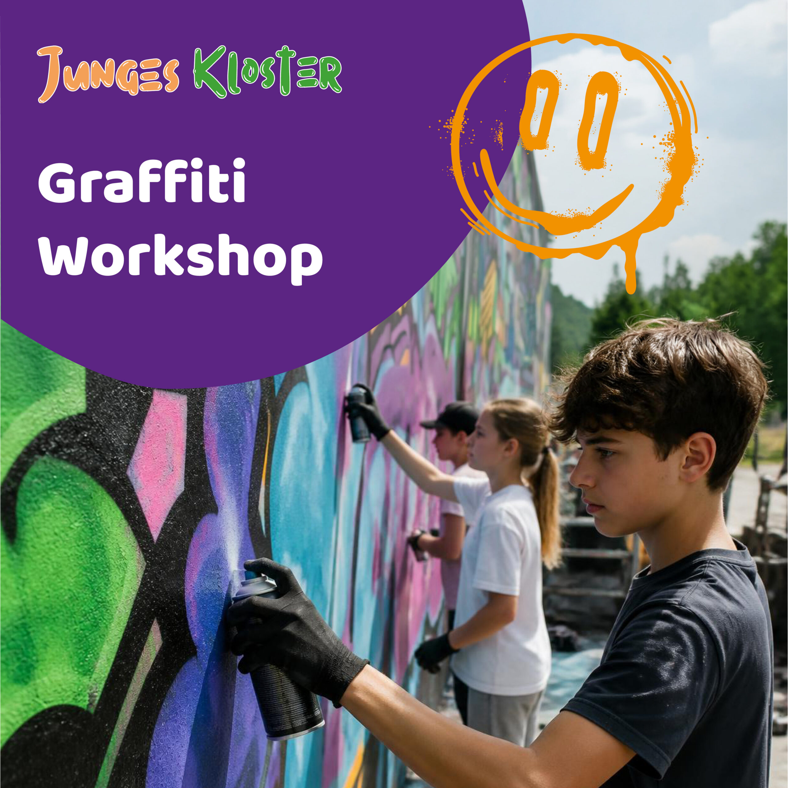 Ankündigung des Gaffiti Workshops des Jungen Klosters.