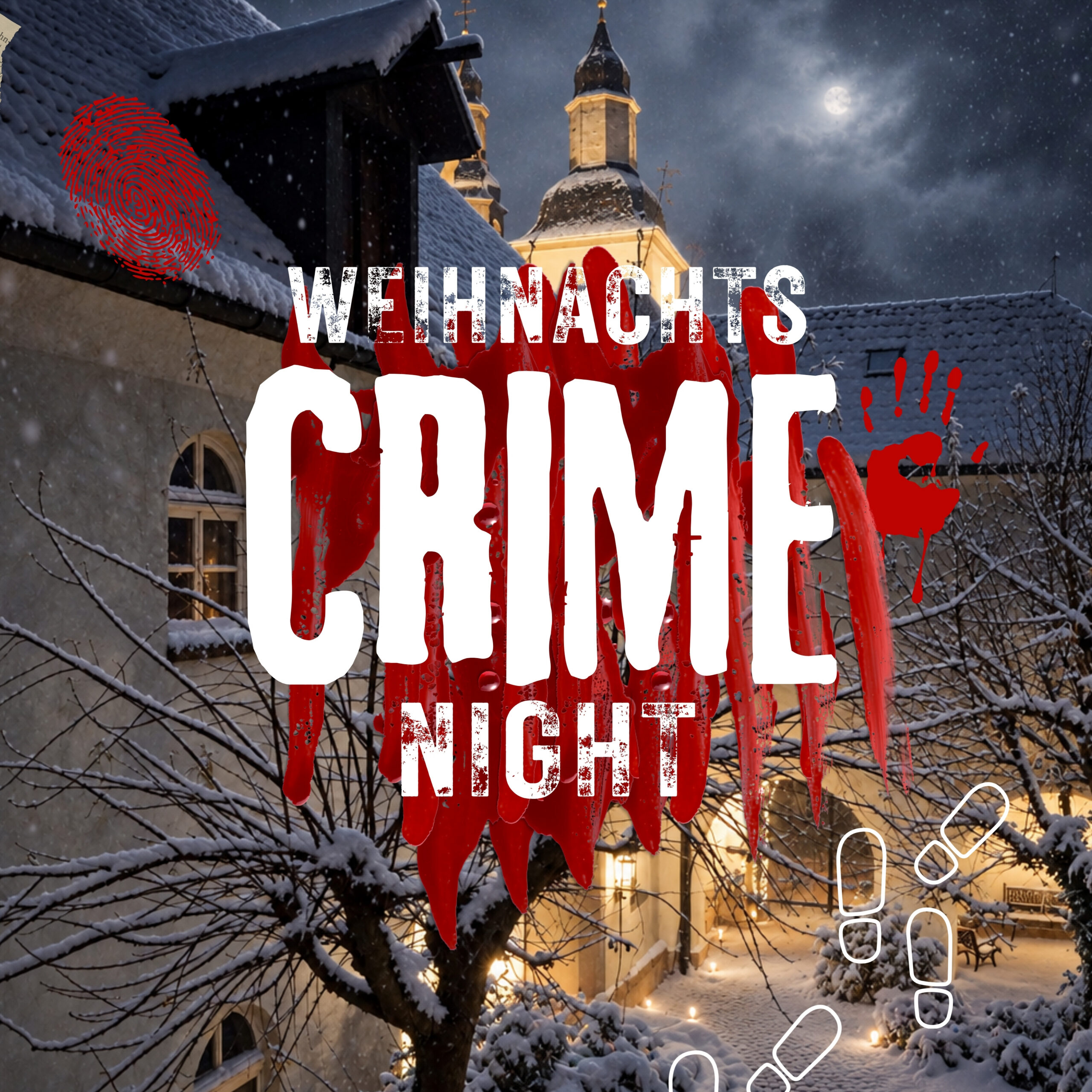 Eine Ankündigung, dass am 10. Dezember 2026 eine "Weihnachts-Crime Night" im Kloster Wiedenbrück stattfindet.