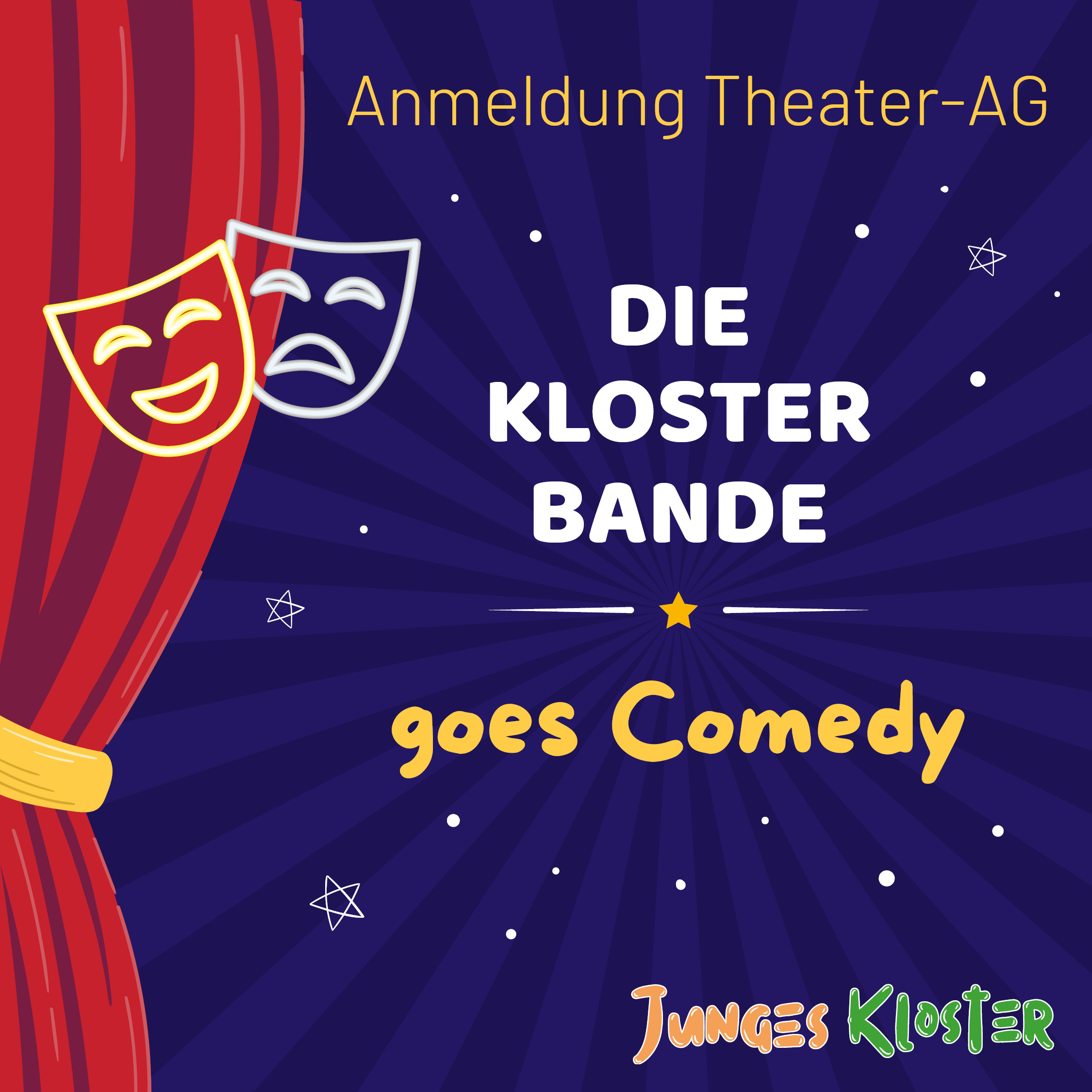 Eine Ankündigung, dass ab dem 05.11.2026 eine Theater-AG im Kloster Wiedenbrück stattfindet.