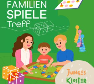 Eine Ankündigung, dass im Kloster Wiedenbrück ein FamilienSpieleTreff stattfindet.