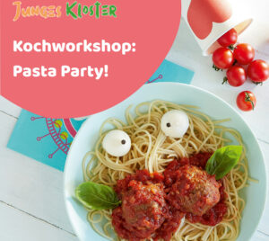 Eine Ankündigung zu dem "Kochworkshop: Pasta Party!" vom Jungen Kloster.