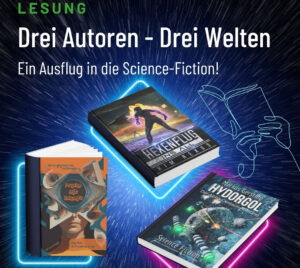 Eine Ankündigung, das drei Autoren aus ihren Science-Fiction-Büchern lesen.