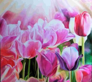 Ausstellung Leben im Licht von Jürgen Türksch: Gemälde Pinke Tulpen im Sonnenlicht